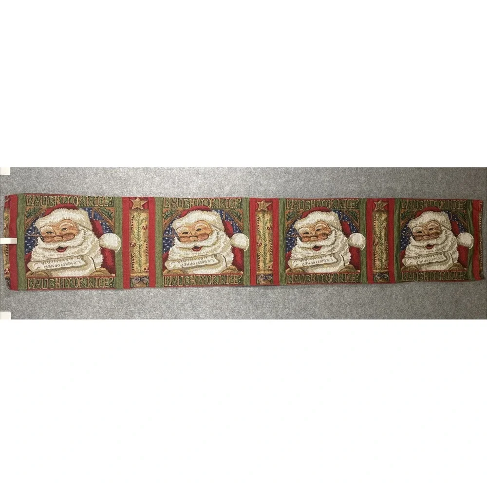 Unbranded Table Runner 69x13 Red Santa Claus Naughty Or Nice Tapestry